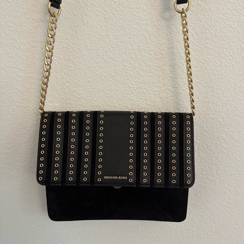 Michael Kors Black Leather/Velour Crossbody